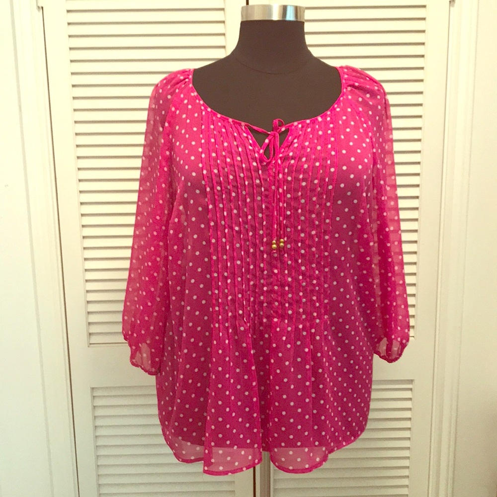 Beautiful Pink Charter Club Blouse - Polka dot